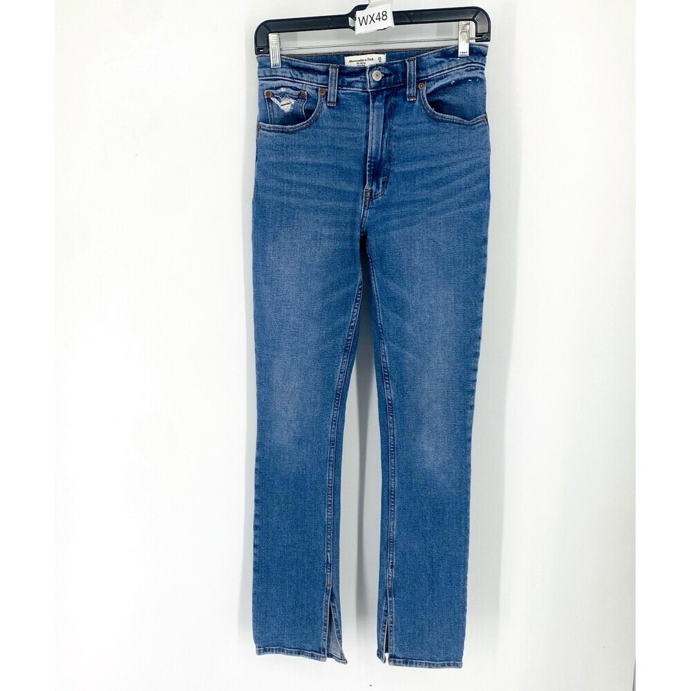 Abercrombie & Fitch The Skinny High Rise Kick Flare Jeans Slit Hem 25/0 Blue